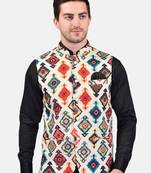 PRINT CULTR Men's Printed Cotton Blend Soft Finish Sleeveless Nehru/ Modi jacket/Sadri/Waistcoat/Bundi Jacket/ for Men