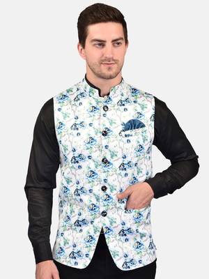 PRINT CULTR Men's Printed Cotton Blend Soft Finish Sleeveless Nehru/ Modi jacket/Sadri/Waistcoat/Bundi Jacket/for Men 1