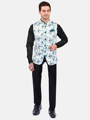 PRINT CULTR Men's Printed Cotton Blend Soft Finish Sleeveless Nehru/ Modi jacket/Sadri/Waistcoat/Bundi Jacket/for Men 2