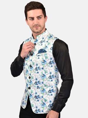 PRINT CULTR Men's Printed Cotton Blend Soft Finish Sleeveless Nehru/ Modi jacket/Sadri/Waistcoat/Bundi Jacket/for Men 3
