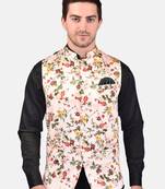 PRINT CULTR Men's Printed Cotton Blend Soft Finish Sleeveless Nehru/ Modi jacket/Sadri/Waistcoat/Bundi Jacket/for Men