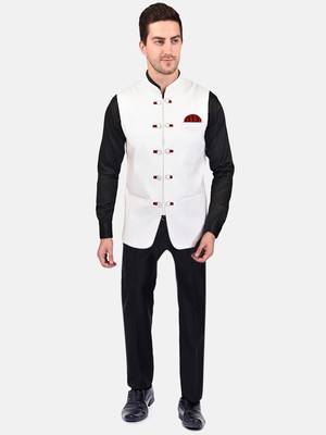 PRINT CULTR Men's Solid Cotton Blend Soft Finish Sleeveless Nehru/ Modi jacket/Sadri/Waistcoat/Bundi Jacket/for Men 1