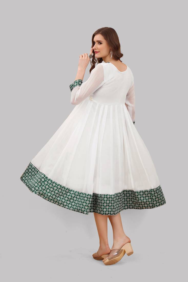White embroidered georgette party-wear-kurtis