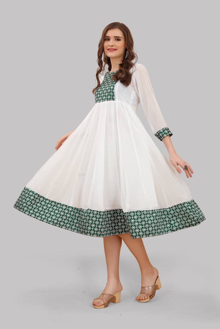 White embroidered georgette party-wear-kurtis