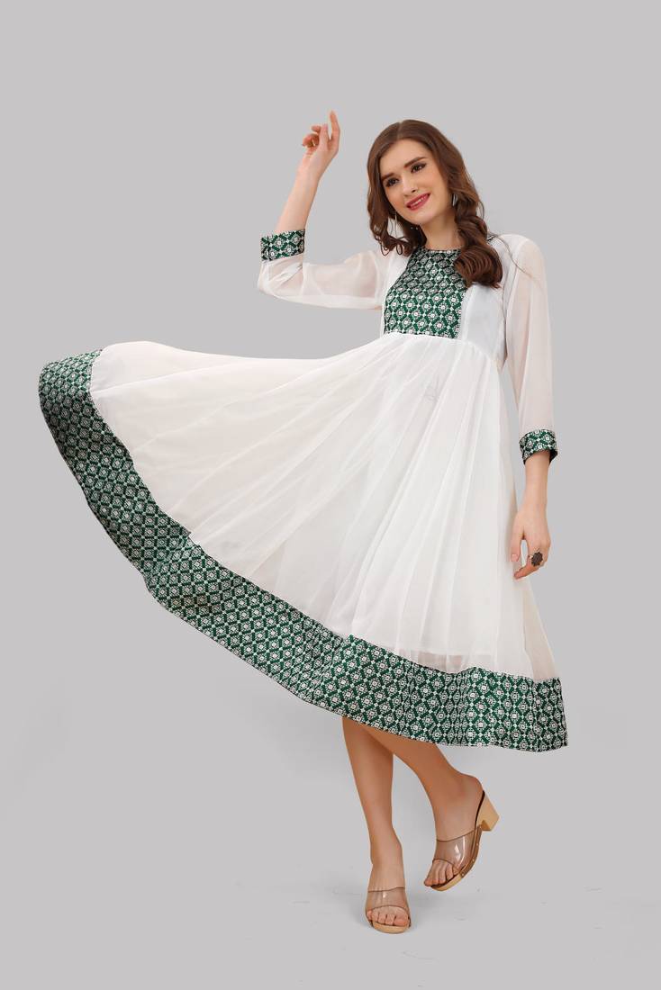 White embroidered georgette party-wear-kurtis