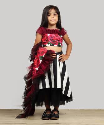 Printed Ghagra Choli With Frilles Dupatta  1