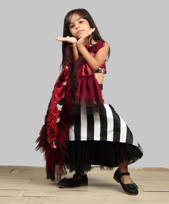 Printed Ghagra Choli With Frilles Dupatta  2