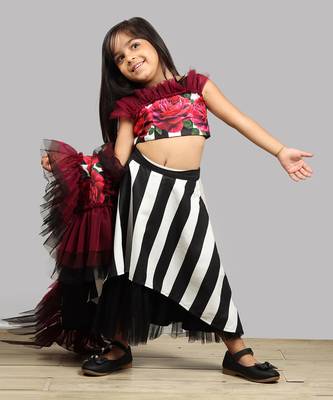Printed Ghagra Choli With Frilles Dupatta  4
