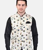 PRINT CULTR Men's Printed Cotton Blend Soft Finish Sleeveless Nehru/ Modi jacket/Sadri/Waistcoat/Bundi Jacket/for Men