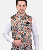 PRINT CULTR Men's Printed Cotton Blend Soft Finish Sleeveless Nehru/ Modi jacket/Sadri/Waistcoat/Bundi Jacket/for Men