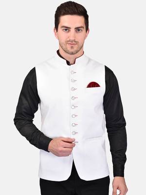 PRINT CULTR Men's Solid Cotton Blend Soft Finish Sleeveless Nehru/ Modi jacket/Sadri/Waistcoat/Bundi Jacket/for Men 1