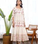 White printed cotton kurtas-and-kurtis