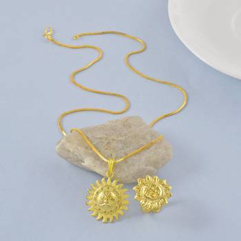 Brass Goldplated Surya Dev Sun design chain pendant and Adjustable Finger ring 3