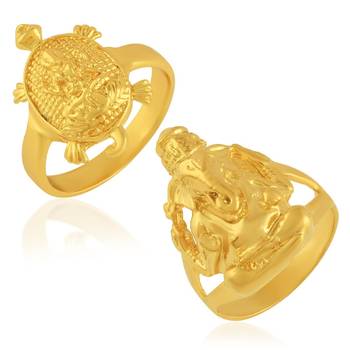 Brass Goldplated Lakshmi Ganesh Hindu Spiritual Finger ring Combo 2