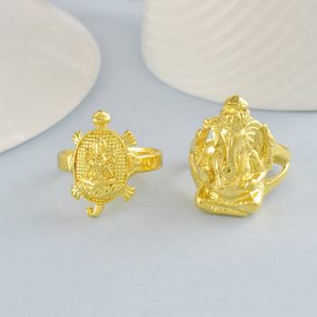 Brass Goldplated Lakshmi Ganesh Hindu Spiritual Finger ring Combo 1