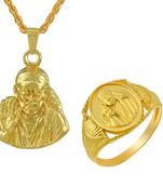 Brass Micron Goldplated Saibaba Fingerring and chain Pendant