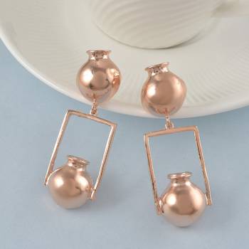 Pure Copper Pitcher Water pot Indian Matka Shape Stylish Fashion Long Earrings 3