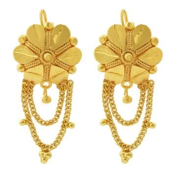Gold plated Brass Flower with Danglers Handcrafted Stud Earrings 2