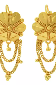 Gold plated Brass Flower with Danglers Handcrafted Stud Earrings