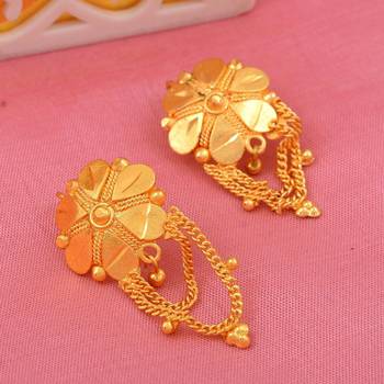 Gold plated Brass Flower with Danglers Handcrafted Stud Earrings 1