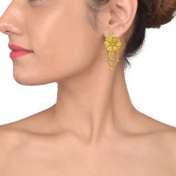 Gold plated Brass Flower with Danglers Handcrafted Stud Earrings 3