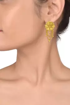 Gold plated Brass Flower with Danglers Handcrafted Stud Earrings