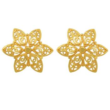 Gold plated Brass, flower design Ethnic Stud Earrings 1