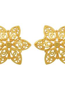 Gold plated Brass, flower design Ethnic Stud Earrings