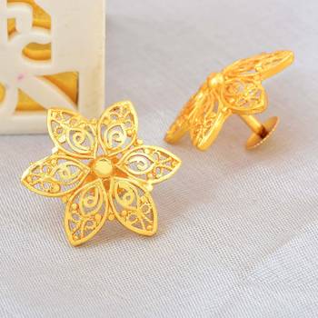 Gold plated Brass, flower design Ethnic Stud Earrings 2