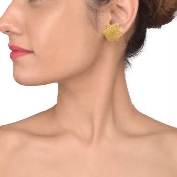 Gold plated Brass, flower design Ethnic Stud Earrings 3