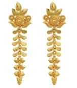 Gold plated flower stem look long Fashion earrings