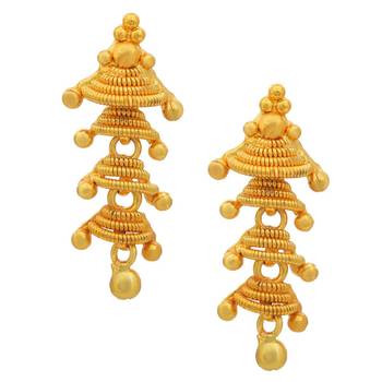 Gold plated spiral four cap small ethnic Jhumki earring 1