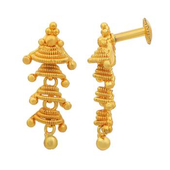 Gold plated spiral four cap small ethnic Jhumki earring 2