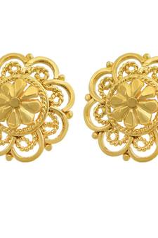 Women's Gold Plated Brass, Handmade Sunflower Design, Stylish Fashion Latest Studs Earrings