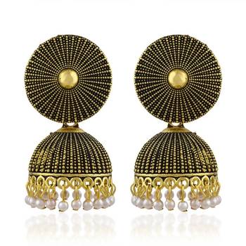 Brass Antique finish Goldplated Handmade Rasrawa Traditional Jhumki Earrings 2