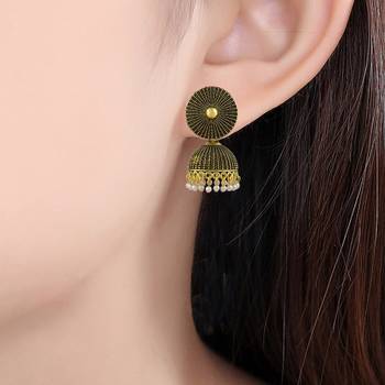 Brass Antique finish Goldplated Handmade Rasrawa Traditional Jhumki Earrings 3