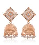 Brass Pink Rose Goldplated Kundan Rasrawa Traditional Jhumki Earrings