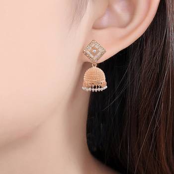 Brass Pink Rose Goldplated Kundan Rasrawa Traditional Jhumki Earrings 2