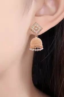 Brass Pink Rose Goldplated Kundan Rasrawa Traditional Jhumki Earrings