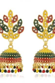 Brass Goldplated Handmade Rasrawa Mutlcolour Colourful Jhumka Earrings