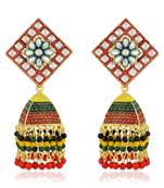 Brass Goldplated Handmade Rasrawa Kundan Colourful Jhumka Earrings