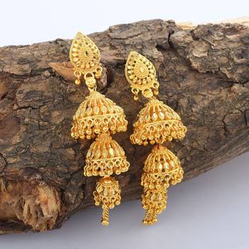Brass Goldplated Triple Umbrella Traditional Jhumki 1