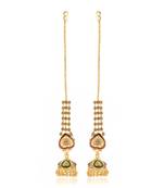 Brass Goldplated Heartshape Meenakari Kan Chain Earwire Long Jhumki
