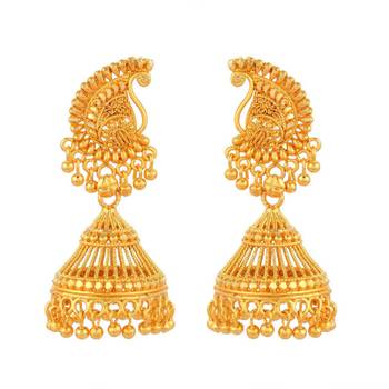 Brass Micron Goldplating Kairi Shape Ethnic Jhumki Earring 1