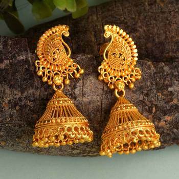 Brass Micron Goldplating Kairi Shape Ethnic Jhumki Earring 2