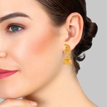 Brass Micron Goldplating Kairi Shape Ethnic Jhumki Earring 3