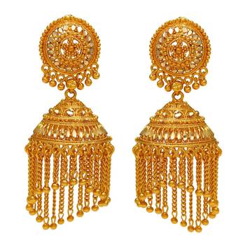 Gold Plated Faux Kundan 3 Inch Long Jhalar Jhumki Earrings 1