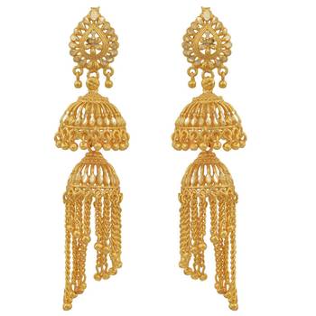Gold plated double umbrella graudation Jhalar (Tassle) work, stylish Jhumki earring 1
