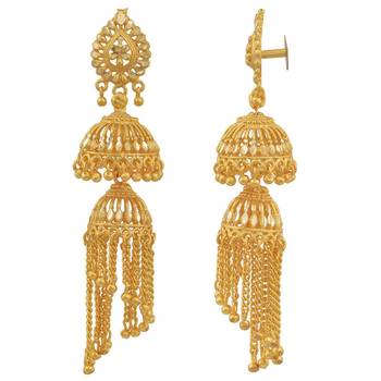 Gold plated double umbrella graudation Jhalar (Tassle) work, stylish Jhumki earring 2