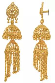 Gold plated double umbrella graudation Jhalar (Tassle) work, stylish Jhumki earring